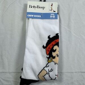 Betty Boop White and Black Crew Socks with Red Accents